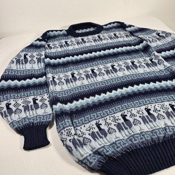 Alpaca Sweater Mens Small Wool Fair Isle Nordic Hand Knit Crew Neck - Picture 6 of 8